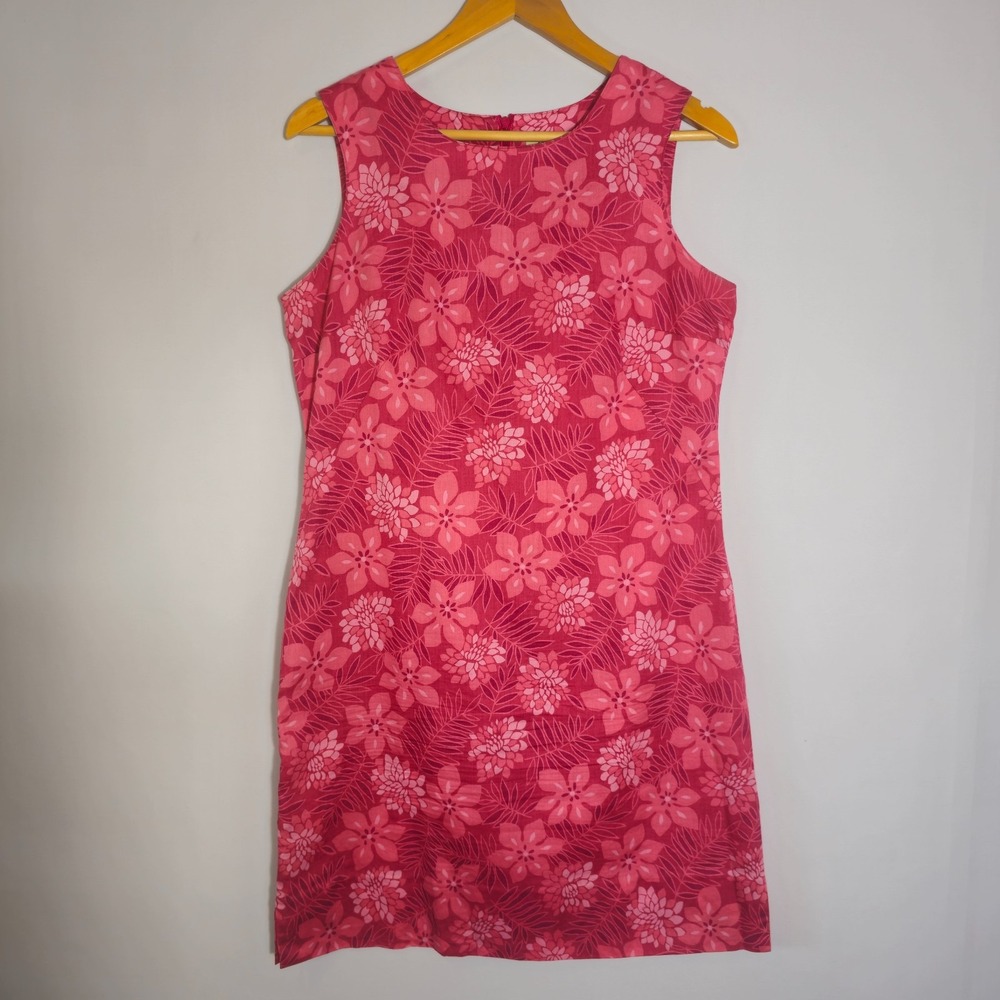 Eddie Bauer Sheath Dress Women's 8 Pink Floral Sleeveless Back Zip Round Neck